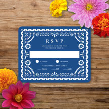 Papel Picado Blue | RSVP-kaart voor weduwenantwoor
