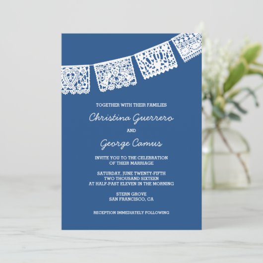 Papel Picado Blue | Uitnodiging tot weddenschappen (Staand voorkant)