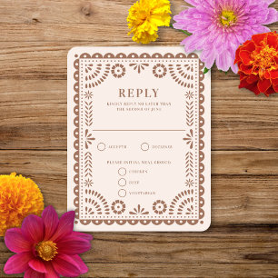 Papel Picado Blush Roos Caramel Weddenschap RSVP Kaartje