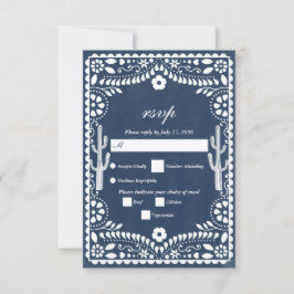 Papel Picado Boda Mexicaans Rustic Blauw Bruiloft RSVP Kaartje