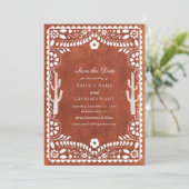 Papel Picado Boda Mexicaans Terracotta Bruin Bruil Save The Date (Staand voorkant)