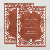 Papel Picado Boda Mexicaans Terracotta Bruin Bruil Save The Date (Voorkant / Achterkant)