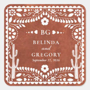 Papel Picado Boda Mexicaans Terracotta Bruin Bruil Vierkante Sticker