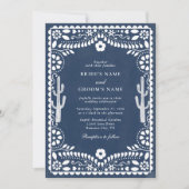Papel Picado Boda Mexicaanse Rustieke Blauwe Bruil Kaart (Voorkant)