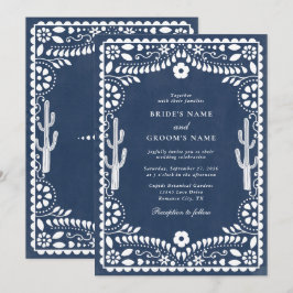 Papel Picado Boda Mexicaanse Rustieke Blauwe Bruil Kaart