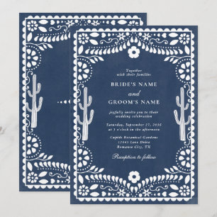 Papel Picado Boda Mexicaanse Rustieke Blauwe Bruil Kaart