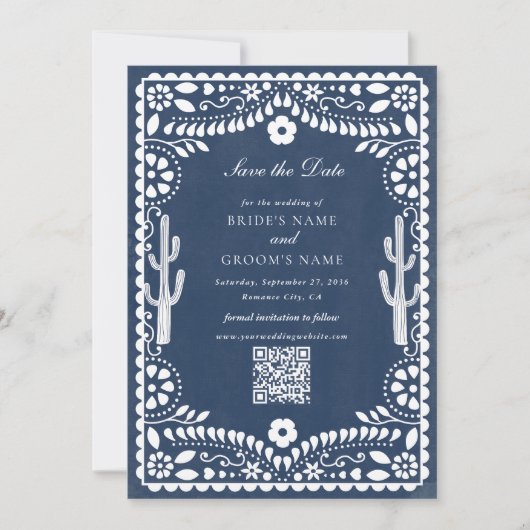 Papel Picado Boda Mexicaanse Rustieke Blauwe Bruil Save The Date (Voorkant)