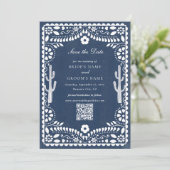 Papel Picado Boda Mexicaanse Rustieke Blauwe Bruil Save The Date (Staand voorkant)