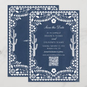 Papel Picado Boda Mexicaanse Rustieke Blauwe Bruil Save The Date (Voorkant / Achterkant)
