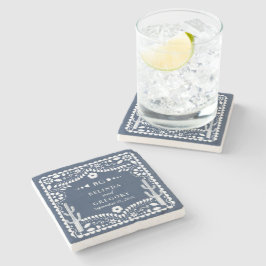 Papel Picado Boda Mexicaanse Rustieke Blauwe Bruil Stenen Onderzetter