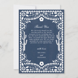 Papel Picado Boda Mexicaanse Rustieke Blauwe Huwel Bedankkaart