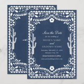 Papel Picado Boda Mexicaanse Rustieke Blauwe Huwel Save The Date (Voorkant / Achterkant)