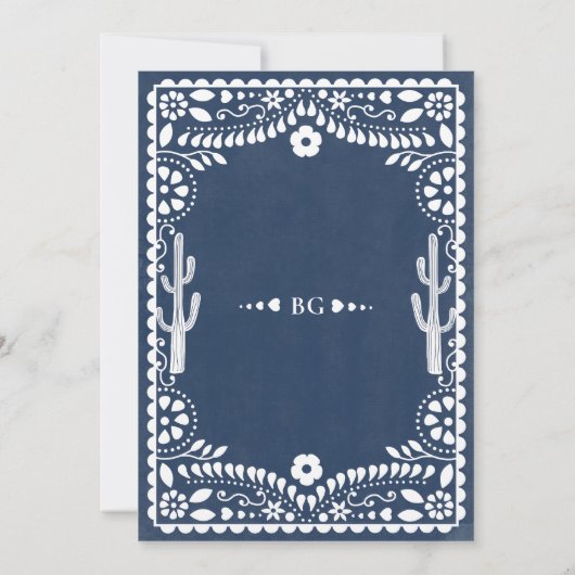 Papel Picado Boda Mexican Rustic Blue Wedding Bedankkaart (Achterkant)