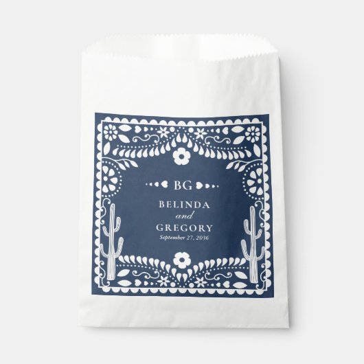 Papel Picado Boda Mexican Rustic Blue Wedding Bedankzakje (Voorkant)