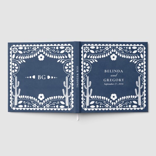 Papel Picado Boda Mexican Rustic Blue Wedding Gastenboek (Volledig)