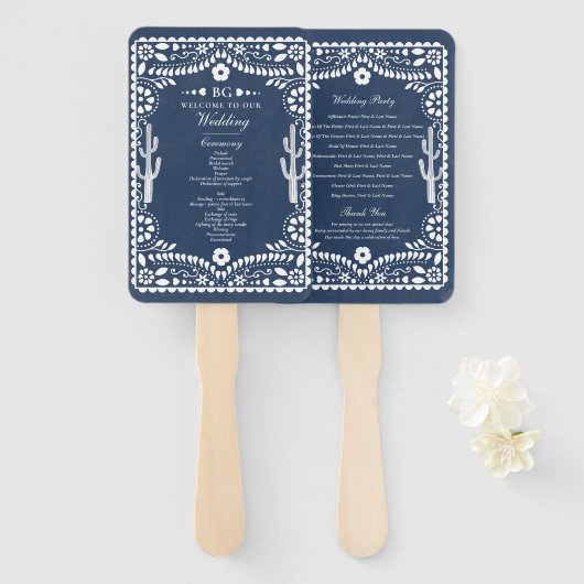 Papel Picado Boda Mexican Rustic Blue Wedding Handwaaier (Voorkant en achterkant)