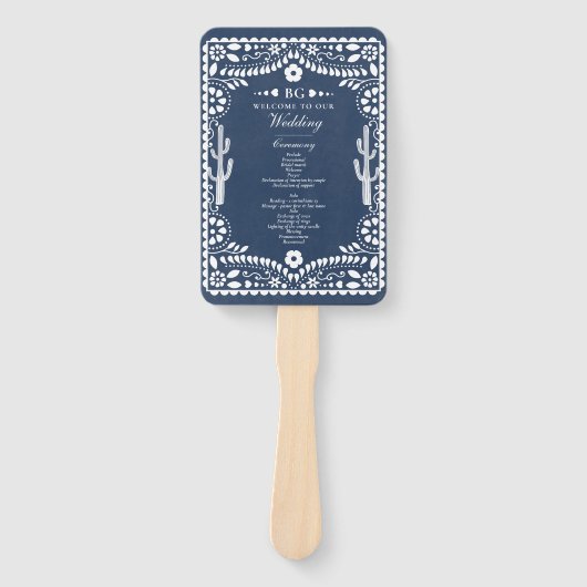 Papel Picado Boda Mexican Rustic Blue Wedding  Handwaaier (Voorkant)