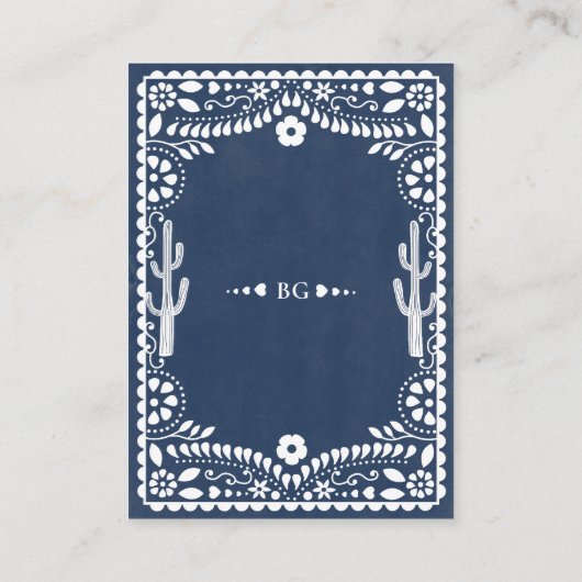 Papel Picado Boda Mexican Rustic Blue Wedding Informatiekaartje (Achterkant)