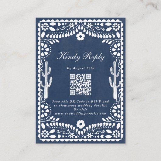 Papel Picado Boda Mexican Rustic Blue Wedding Informatiekaartje (Voorkant)