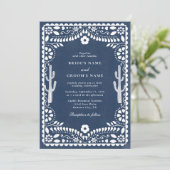 Papel Picado Boda Mexican Rustic Blue Wedding Kaart (Staand voorkant)
