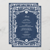 Papel Picado Boda Mexican Rustic Blue Wedding Menu (Voorkant / Achterkant)