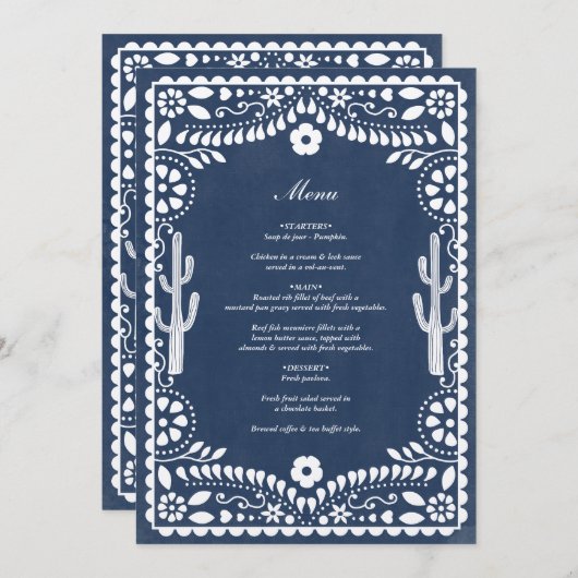 Papel Picado Boda Mexican Rustic Blue Wedding Menu (Voorkant / Achterkant)