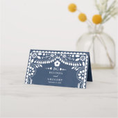 Papel Picado Boda Mexican Rustic Blue Wedding Plaatskaartje (Achterkant)