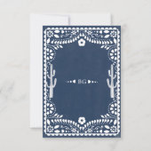 Papel Picado Boda Mexican  Rustic Blue Wedding RSVP Kaartje (Achterkant)