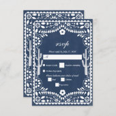 Papel Picado Boda Mexican  Rustic Blue Wedding RSVP Kaartje (Voorkant / Achterkant)