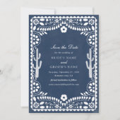 Papel Picado Boda Mexican Rustic Blue Wedding Save The Date (Voorkant)