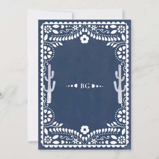 Papel Picado Boda Mexican Rustic Blue Wedding Save The Date (Achterkant)