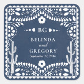 Papel Picado Boda Mexican Rustic Blue Wedding Vierkante Sticker (Voorkant)
