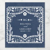Papel Picado Boda Mexican Rustic Blue Wedding Wijn Etiket (Enkel label)