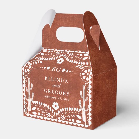 Papel Picado Boda Mexican Terracotta Brown Wedding Bedankdoosjes (Voorkant Zijde)
