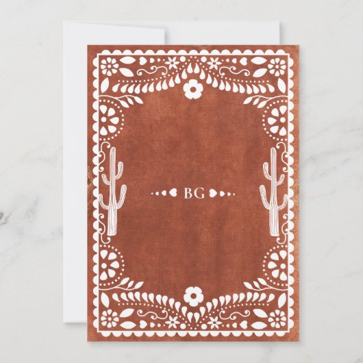 Papel Picado Boda Mexican Terracotta Brown Wedding Bedankkaart (Achterkant)