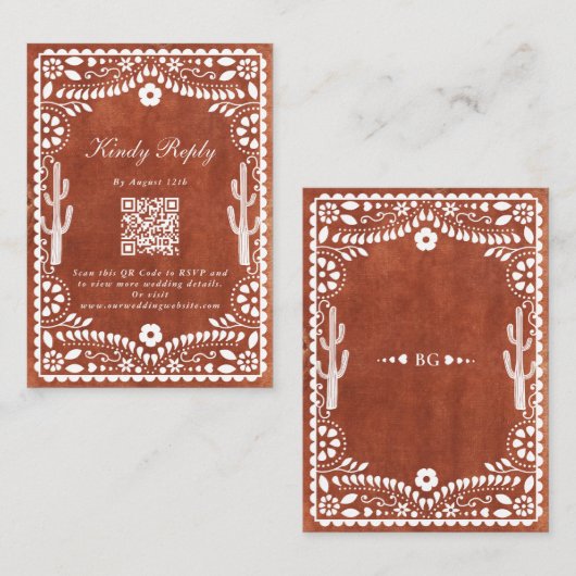 Papel Picado Boda Mexican Terracotta Brown Wedding Informatiekaartje (Voorkant / Achterkant)