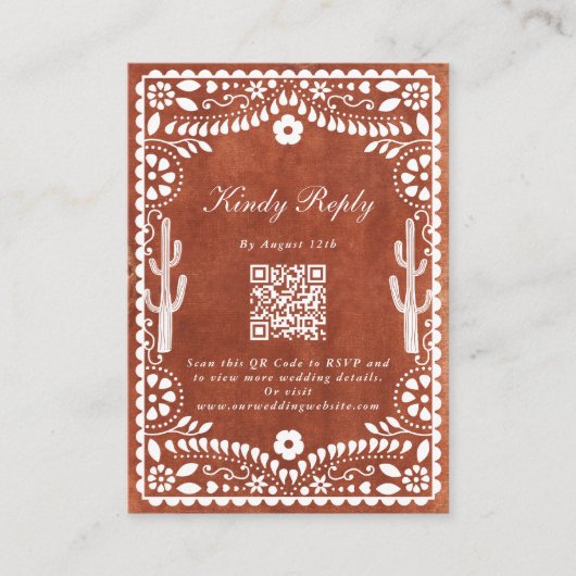 Papel Picado Boda Mexican Terracotta Brown Wedding Informatiekaartje (Voorkant)