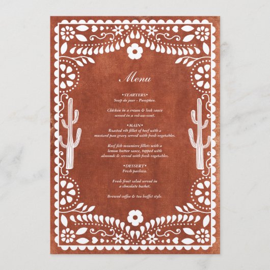 Papel Picado Boda Mexican Terracotta Brown Wedding Menu (Voorkant)
