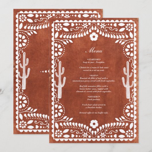 Papel Picado Boda Mexican Terracotta Brown Wedding Menu (Voorkant / Achterkant)