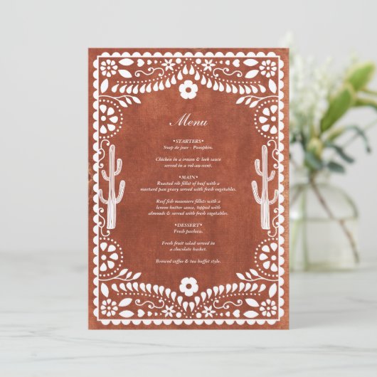Papel Picado Boda Mexican Terracotta Brown Wedding Menu (Staand voorkant)