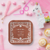 Papel Picado Boda Mexican Terracotta Brown Wedding Papieren Bordje (Feest)