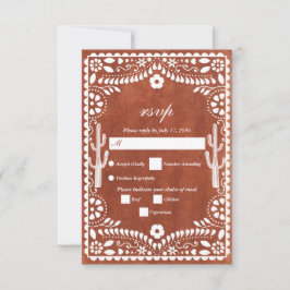 Papel Picado Boda Mexican Terracotta Brown Wedding RSVP Kaartje