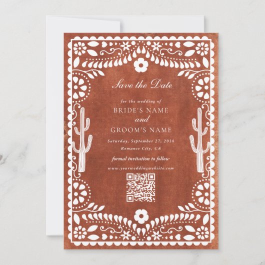 Papel Picado Boda Mexican Terracotta Brown Wedding Save The Date (Voorkant)