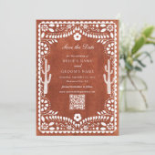 Papel Picado Boda Mexican Terracotta Brown Wedding Save The Date (Staand voorkant)