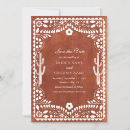 Papel Picado Boda Mexican Terracotta Brown Wedding Save The Date