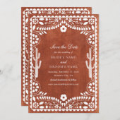 Papel Picado Boda Mexican Terracotta Brown Wedding Save The Date (Voorkant / Achterkant)