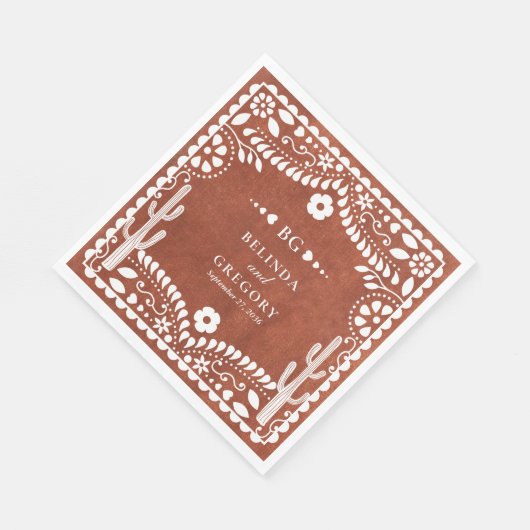 Papel Picado Boda Mexican Terracotta Brown Wedding Servet (Hoek)