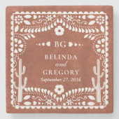 Papel Picado Boda Mexican Terracotta Brown Wedding Stenen Onderzetter (Voorkant)