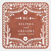 Papel Picado Boda Mexican Terracotta Brown Wedding Vierkante Sticker (Voorkant)