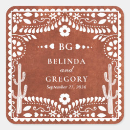 Papel Picado Boda Mexican Terracotta Brown Wedding Vierkante Sticker